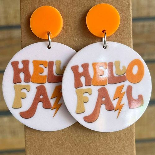 Boucles D'oreilles Rondes En Acrylique Orange Pour Halloween, Pendentif Lettre Boo, Cadeau De Bijoux, Sorcire, Aliments, Toile D'araigne, Chauve-Souris Imprime, 2023
