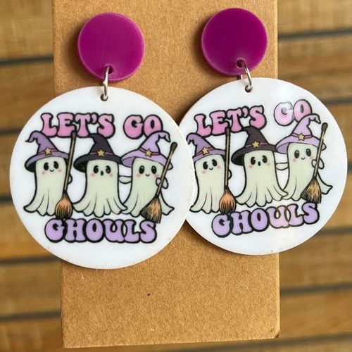 Boucles D'oreilles Rondes En Acrylique Orange Pour Halloween, Pendentif Lettre Boo, Cadeau De Bijoux, Sorcire, Aliments, Toile D'araigne, Chauve-Souris Imprime, 2023