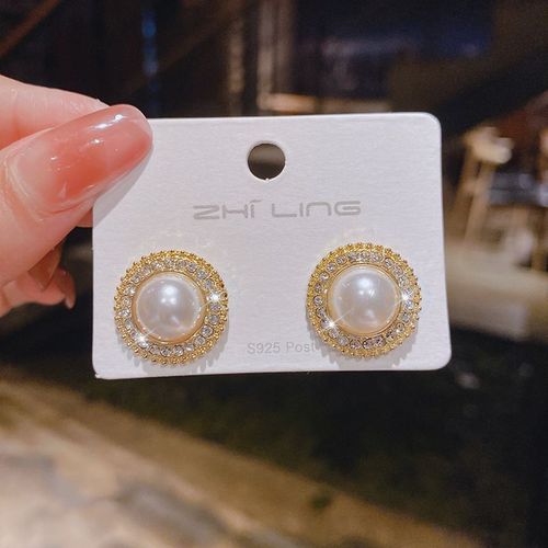 Boucles D'oreilles Rondes En Cristal Pour Femmes, Boucles D'oreilles En Mtal Dor, Perle Simule, Mode Corenne, Nouvelle Arrive