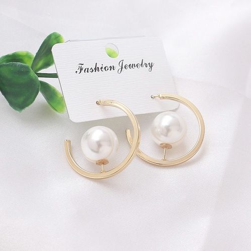 Boucles D'oreilles Rondes En Forme De C En Mtal Dor Pour Femmes, Boucles D'oreilles  Tige De Perle, Dclaration Gomtrique Creuse Semi-Complte, Nouveau Document