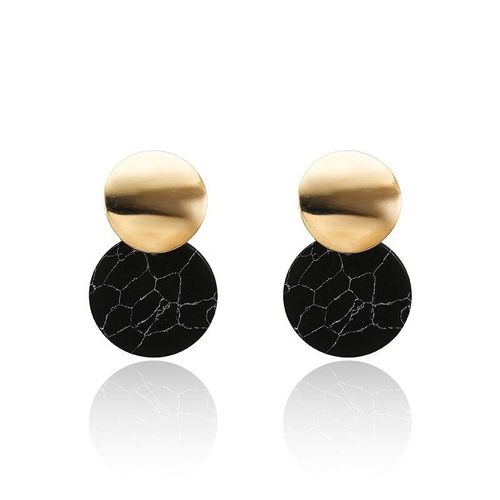 Boucles D'oreilles Rondes En Mtal Pour Femmes, Bijoux Uniques En Noir Et Blanc,  La Mode, De Style Boho