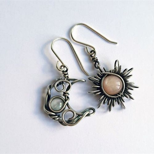 Boucles D'oreilles Style Bohmien, Soleil Et Lune, Pierre De Lune Naturelle, Couleur Argent, Cristal, Goutte D'eau, Pour Femmes, Bijoux  La Mode, Cadeau
