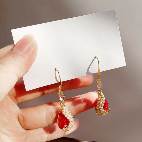 Boucles D'oreilles Sweet Girl, Nouveau Design De Mode, Sens Du Temprament, Simple, Filet Rouge En Forme De Goutte, Perles En Cristal,  Vendre, 2021