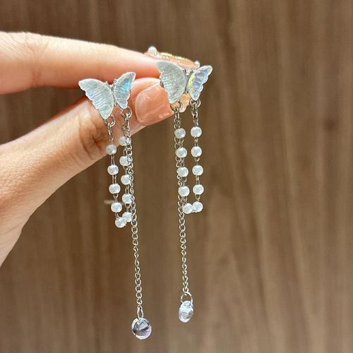 Boucles D'oreilles Sweet Girl, Vente En Gros, Version Corenne, Papillon, Pompon, Perle, Cristal Lger, Design De Mode De Luxe, Boucles D'oreilles U