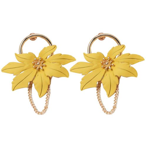 Boucles D'oreilles Tendance En Plastique Avec Chaine A Fleurs 51981 (Jaune)