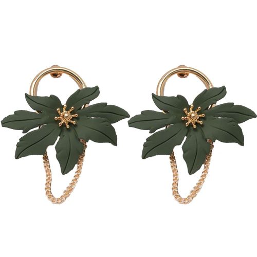 Boucles D'oreilles Tendance En Plastique Avec Chaine A Fleurs 51981 (Vert)