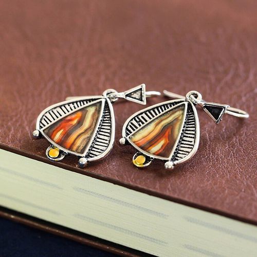 Boucles D'oreilles Triangle Rtro Orange En Rsine, Boucles D'oreilles Pour Femmes, Lignes De Mode, Gravure, Dclaration, Boucles D'oreilles En Pierre, Bijoux