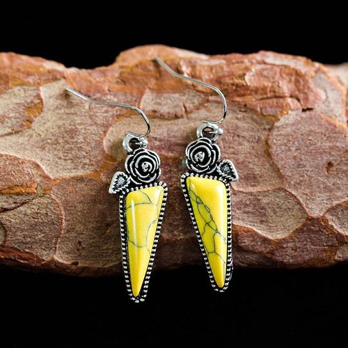 Boucles D'oreilles Triangle Style Bohmien Pour Femmes, Pendentif En Rsine Jaune, Sculpture De Fleurs, Meilleur Cadeau, 2020, D316