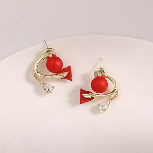 Boucles D'oreilles Version Corenne, Luxe, Fleurs Rouges, Perle, Clip, Filet Rouge, Fouet Haut, lgant, Temprament, Femme, Ventes