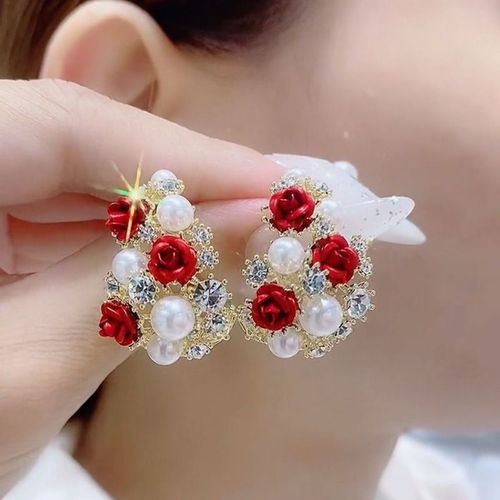 Boucles D'oreilles Vintage En Forme De C Avec Perle Rose Pour Femme, Biscuits Brillant, Clou De Fleur, Mariage, Fianailles, Bijoux De Fte, Cadeaux