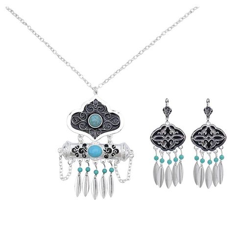 Boucles D'oreilles Vintage Style Turc, Collier Pendentif Pour Femmes, Noir, Goutte D'huile, Motif Sculpt, Paillettes Mtalliques, Gland, Ensembles De Bijoux