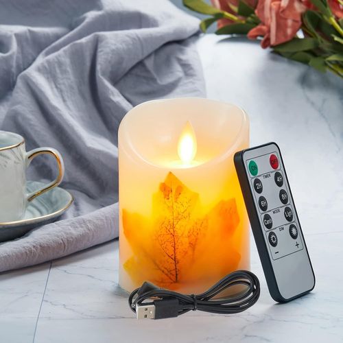 Bougies Led, 15cm Rechargeable Feuille D'rable Bougies Led Avec Usb Chargeur Cable, Bougie Decorative, Bougie Led Flamme Vacillante Avec Tlcommande Et Minuterie Pour Mariage, Fte Dcorations