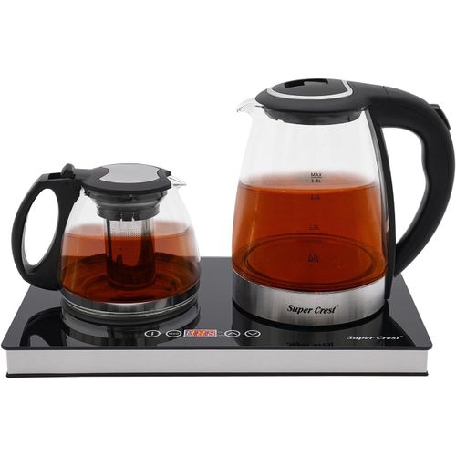 Bouilloire lectrique En Verre, 1,8 L/2 L + 1 L, Base Avec cran Lcd Et Commande Tactile Capteur, Fonction Maintien Au Chaud, 1500 W, Thire lectrique Avec Passoire  Th (1,8 L + 1 L)