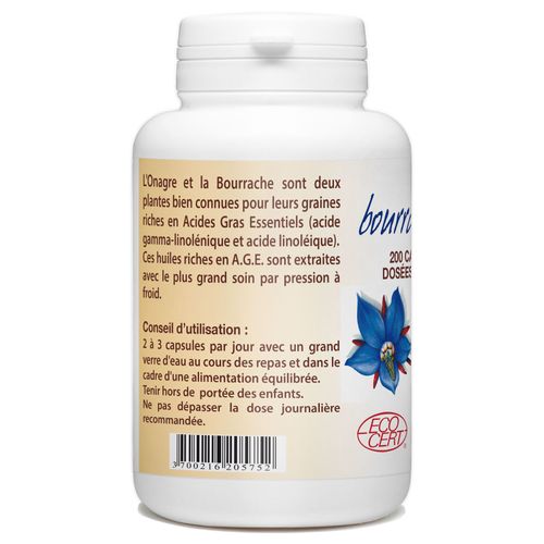 Bourrache Onagre Bio -200 Capsules  500 Mg