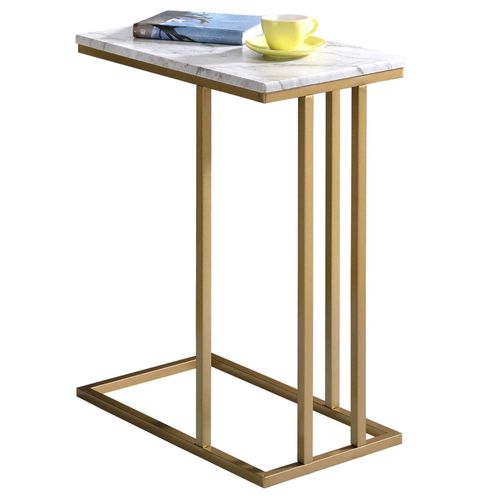 Bout De Canap Carlota En Mtal Dor Et Plateau Rectangulaire En Mdf Dcor Marbre Blanc, Table D'appoint Table  Caf Table Basse
