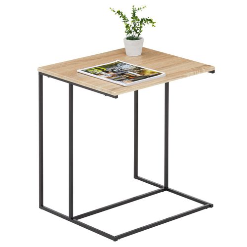Bout De Canap Vitorio Table D'appoint Table  Caf De Salon Design Rtro Vintage, Cadre En Mtal Noir Et Plateau Mdf Chne Sonoma