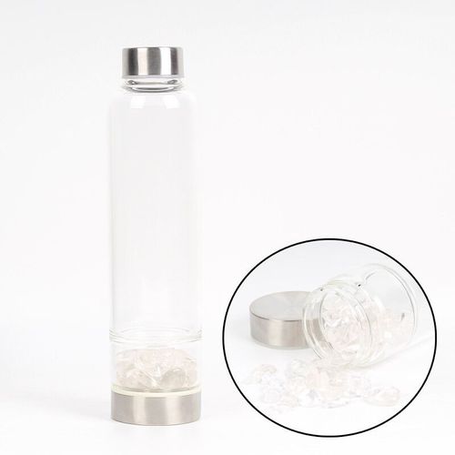 Bouteille D'eau En Verre De Cristal De Quartz Naturel Cratif,Tasse En Pierre Irrgulire,Baguette  Pointe De Gurison,Tasse D'lixir Infuse,550ml - Type Clear Stone