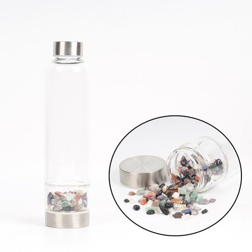 Bouteille D'eau En Verre De Cristal De Quartz Naturel Cratif,Tasse En Pierre Irrgulire,Baguette  Pointe De Gurison,Tasse D'lixir Infuse,550ml - Type Colour Stone