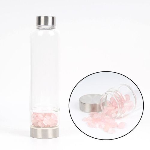 Bouteille D'eau En Verre De Cristal De Quartz Naturel Cratif,Tasse En Pierre Irrgulire,Baguette  Pointe De Gurison,Tasse D'lixir Infuse,550ml - Type Pink Stone