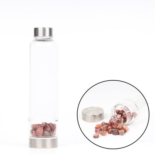 Bouteille D'eau En Verre De Cristal De Quartz Naturel Cratif,Tasse En Pierre Irrgulire,Baguette  Pointe De Gurison,Tasse D'lixir Infuse,550ml - Type Red Jasper