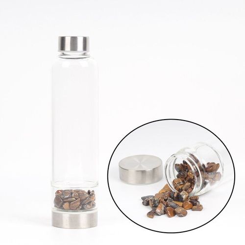 Bouteille D'eau En Verre De Cristal De Quartz Naturel Cratif,Tasse En Pierre Irrgulire,Baguette  Pointe De Gurison,Tasse D'lixir Infuse,550ml - Type Tiger Eye