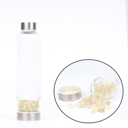 Bouteille D'eau En Verre De Cristal De Quartz Naturel Cratif,Tasse En Pierre Irrgulire,Baguette  Pointe De Gurison,Tasse D'lixir Infuse,550ml - Type Yellow Citrine