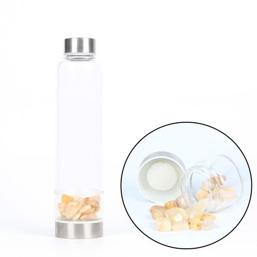 Bouteille D'eau En Verre De Cristal De Quartz Naturel Cratif,Tasse En Pierre Irrgulire,Baguette  Pointe De Gurison,Tasse D'lixir Infuse,550ml - Type Yellow Jade