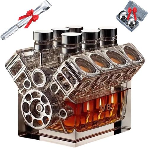 Bouteille De Whisky V8 Engines, Flasque V8 Engines, Carafes  Liqueur Tequila Scotch Bourbon Cognac, Carafe En Verre Crative Engine, Dcoration De Bar lgante, Tasse  Caf Pour Les Amateurs De Voit
