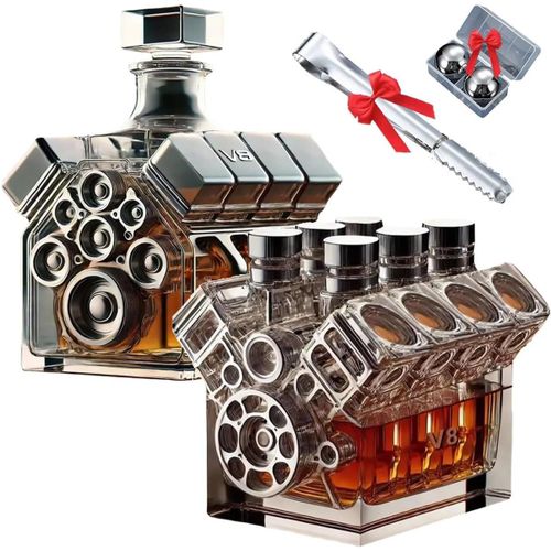 Bouteille De Whisky V8 Engines, Flasque V8 Engines, Carafes  Liqueur Tequila Scotch Bourbon Cognac, Carafe En Verre Crative Engine, Dcoration De Bar lgante, Tasse  Caf Pour Les Amateurs De Voit