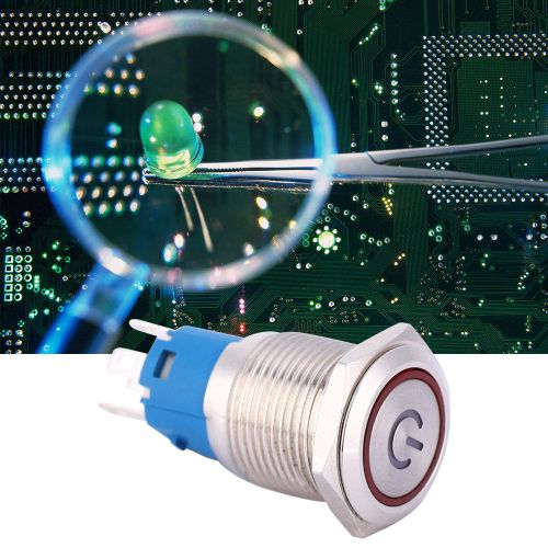 Bouton-Poussoir Metallique A Reinitialisation Automatique, 16 Mm, Led Rouge, Interrupteur Avec Symbole D'alimentation (220 V)