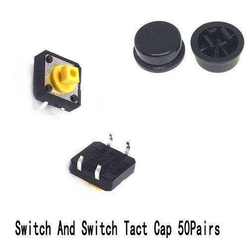 Bouton-Poussoir Tactile Momentan,50 Paires,12x12x7.3mm,Micro Interrupteur,Capuchon Pour Interrupteur Arduino Rond Carr En Option - Type Round Black
