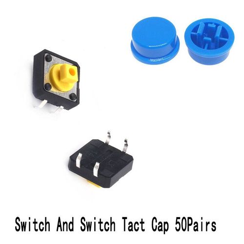 Bouton-Poussoir Tactile Momentan,50 Paires,12x12x7.3mm,Micro Interrupteur,Capuchon Pour Interrupteur Arduino Rond Carr En Option - Type Round Blue