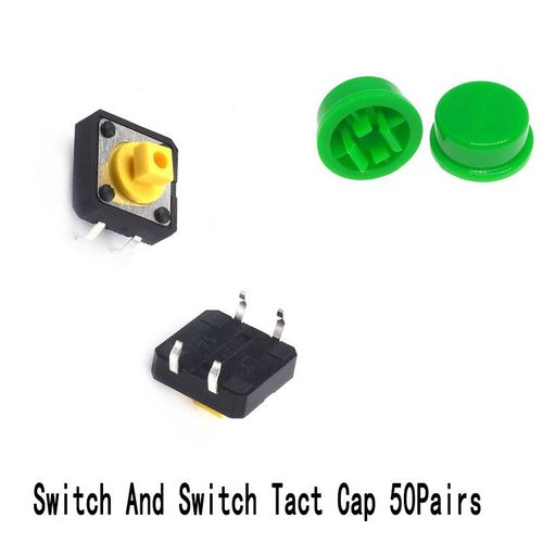 Bouton-Poussoir Tactile Momentan,50 Paires,12x12x7.3mm,Micro Interrupteur,Capuchon Pour Interrupteur Arduino Rond Carr En Option - Type Round Green