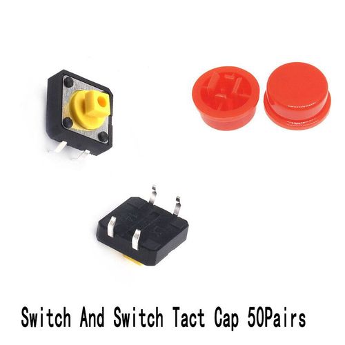 Bouton-Poussoir Tactile Momentan,50 Paires,12x12x7.3mm,Micro Interrupteur,Capuchon Pour Interrupteur Arduino Rond Carr En Option - Type Round Red
