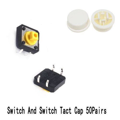 Bouton-Poussoir Tactile Momentan,50 Paires,12x12x7.3mm,Micro Interrupteur,Capuchon Pour Interrupteur Arduino Rond Carr En Option - Type Round White