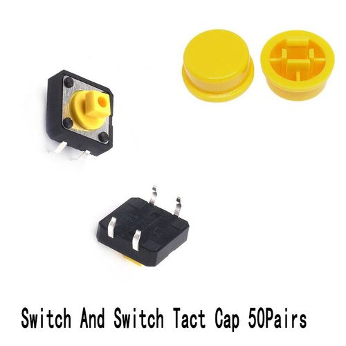 Bouton-Poussoir Tactile Momentan,50 Paires,12x12x7.3mm,Micro Interrupteur,Capuchon Pour Interrupteur Arduino Rond Carr En Option - Type Round Yellow