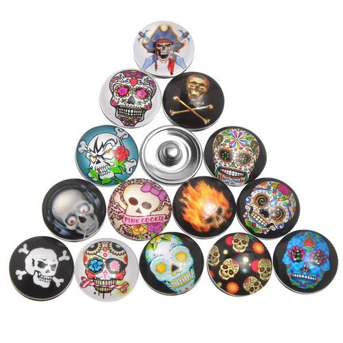 Bouton Pression Clips En Verre et métal Motif Crane tête de mort Pour