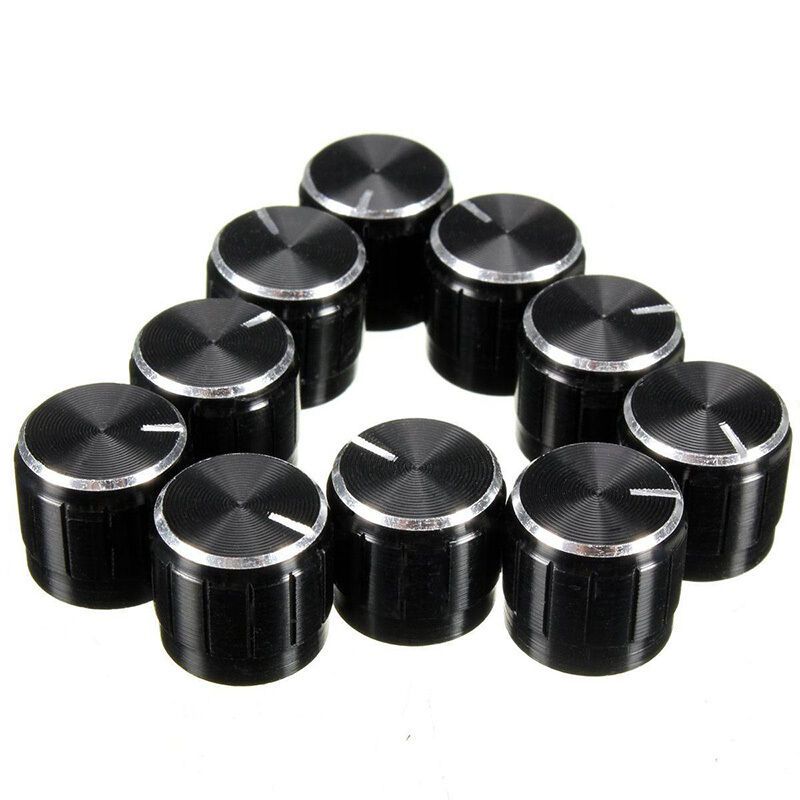 Boutons de potentiomtre, 10 pices, embout molet, bouton de commande d'arbre, fonction d'interrupteur, 6 mm, diamtre 15mm x 17 mm, en aluminium, couleur noire