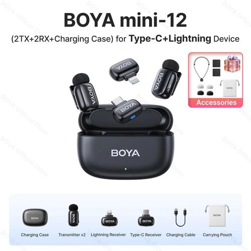 BOYA BOYA Mini Microphone  revers Lavalier sans fil pour iPhone iPad Android type-c tlphone diffusion en direct enregistrement Audio vido Vlog (12-LTG-C-Gift)