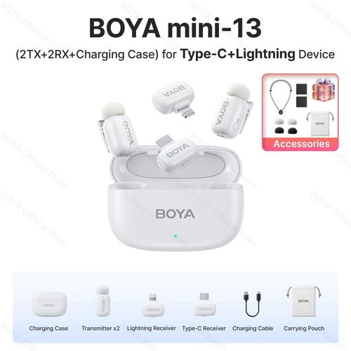 BOYA BOYA Mini Microphone  revers Lavalier sans fil pour iPhone iPad Android type-c tlphone diffusion en direct enregistrement Audio vido Vlog (13-LTG-C-Gift)