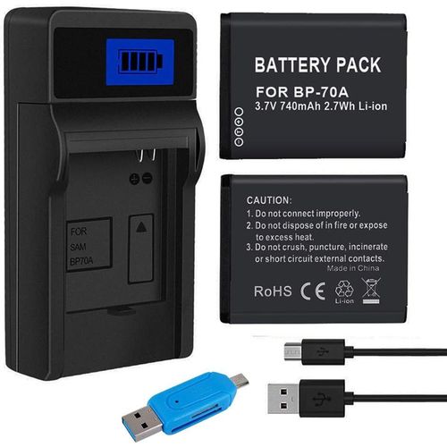 BP-70A Batterie de Remplacement (Pack de 2) et Chargeur pour Samsung DV150F ES65 ES67 ES70 ES80 MV800 PL20 PL80 PL120 PL170 PL200 SL605 SL630 ST65 ST95 ST66 ST76 ST80 ST90 ST100 ST6500 SL50