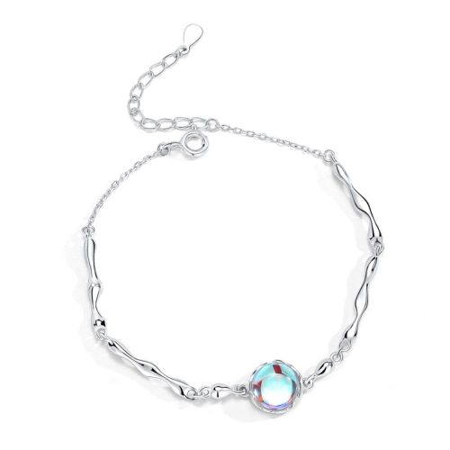 Bracelet  Breloques En Argent Sterling 925 Pour Femme, Breloque Scintillante En Forme De Pierre De Lune Aurore, Chane  Maillons En Bambou, Cadeau De Bijouterie Fine
