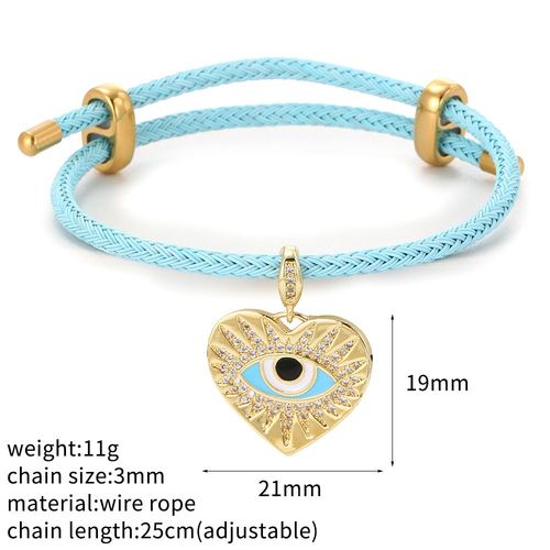 Bracelet  Breloques En Forme D'lphant Et D'toile Turc, Mauvais Il Bleu, En Forme De CUr, Style Boho, Tress, Equip D'un Fermoir Rglable En Acier Inoxydable, Pour Femme