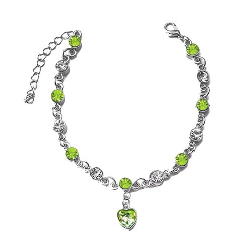 Bracelet A Pendentif En Forme De Cour En Alliage Pour Femme, Accessoire De Bijouterie A Strass (Vert)
