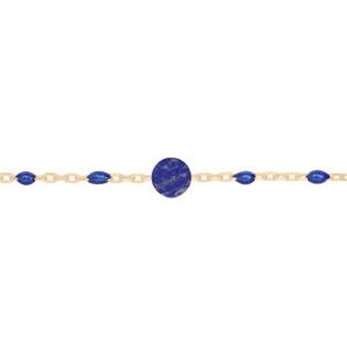 Bracelet Argent Et Dorure Jaune Olives Rsine Bleu Fonc Et Pierre Lapis Lazuli Vritable 16+3cm
