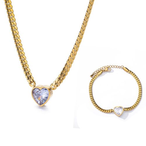 Bracelet Avec Pendentif En Forme De CUr Blanc En Zircon Pour Femme, Ensemble De Bijoux Avec Chane Et Lame En Acier Inoxydable, Cadeau Esthtique Pour Fte De Mariage