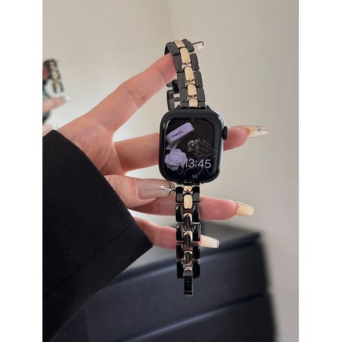 Bracelet Camellia Coco Classique En Mtal Pour Apple Watch 1  7 Gnrations 543iwatch Apple Watch S8-[Bracelet Simple] Noir Et Or - 38 Mm/40 Mm/41 Mm