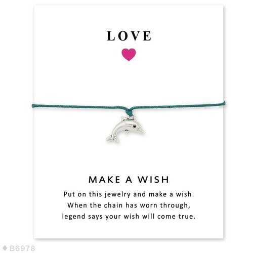 Bracelet De Dclaration D'amour Rglable Pour Filles, Rouge, Jaune, Bleu, Bijoux Avec Carte, Faire Un Souhait, Breloque Dauphin En Argent Pour Femmes