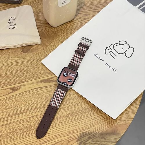 Bracelet De Montre Apple Watch S8 Pour Femme, Modle Automne-Hiver, Compatible Avec Iwatch Se, Cuir, Cratif, Apple Watch 7654321-Bracelet En Cuir  Motif Pied-De-Poule Brun Rougetre  38 Mm/40 Mm/