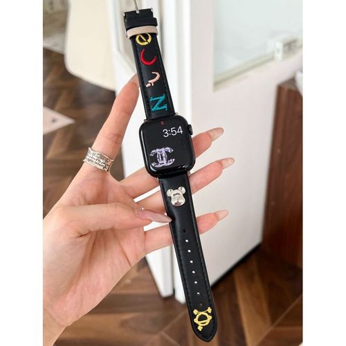 Bracelet De Montre Brod En Mtal Avec Lettre D'ours, Compatible Avec Apple Watch Iwatch 98 Gnration 76 Cross-Border-Noir - (1/2/3 Gnration 42 Mm)/44/45/49 Mm